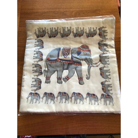 Decorative Pillow Cover Silk Thai Handmade Elephant Blue size 16" x 16" - Picture 1 of 3